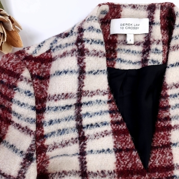 Derek Lam 10 Crosby Wool Blazer White Red Plaid Sz 4 - Picture 9 of 12